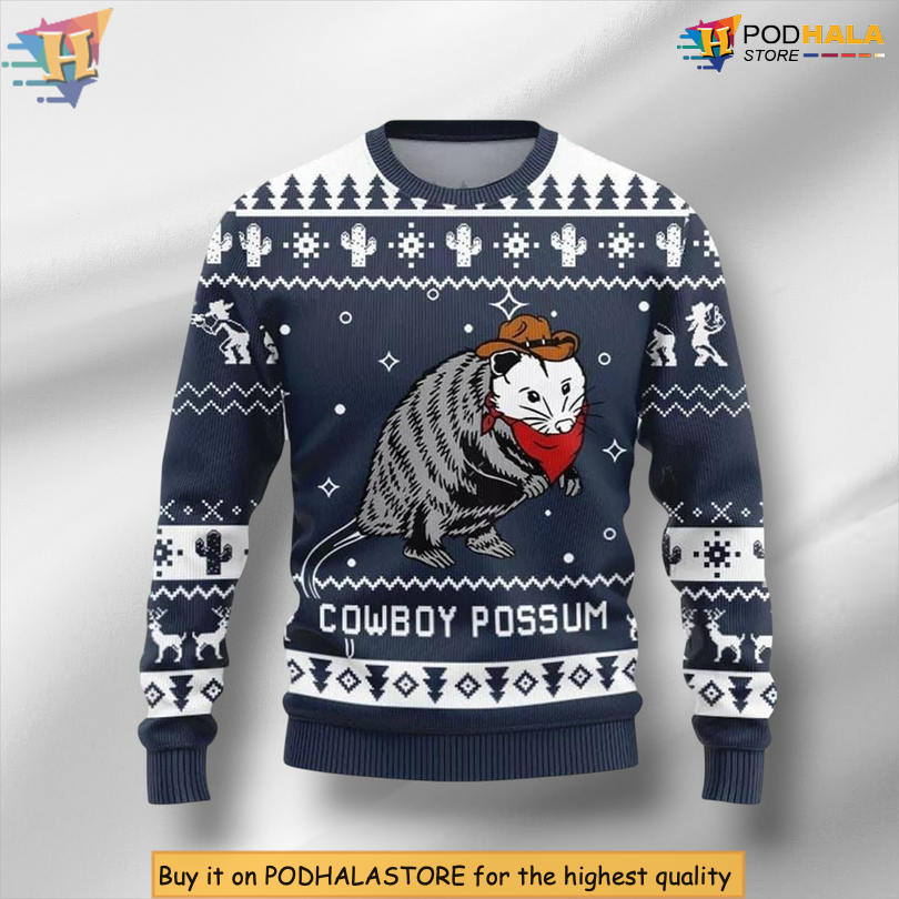 Cowboy Possum Funny Humor Scene Redneck Style Graphic Holiday Christmas Sweater Cowboy Possum Funny Humor Scene Redneck Style Graphic Holiday Christmas Sweater