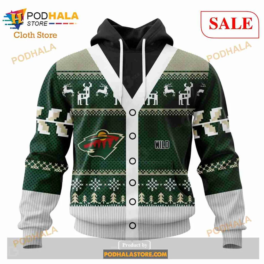 Cozy Minnesota Wild 3d Hoodie With Holiday Reindeer And Snowflakes Design