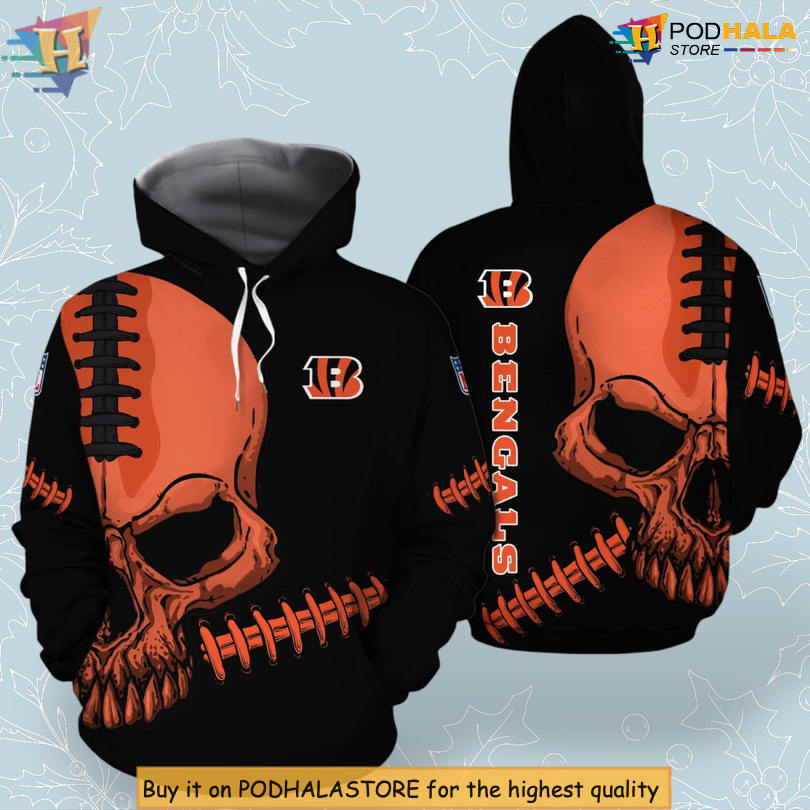 Cracked Metal Skull Design Cincinnati Bengals Hoodie 3D NFL All Over Print