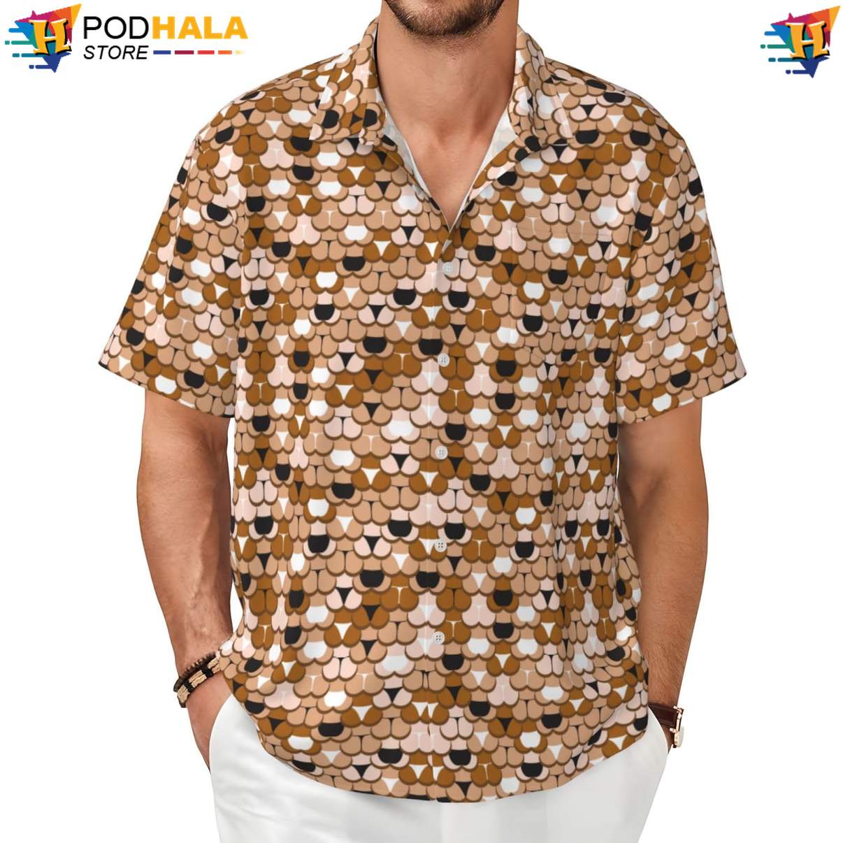Crazy Butt Hawaiian Shirt Tile Funny Mens Short Sleeve Button Up Beachwear