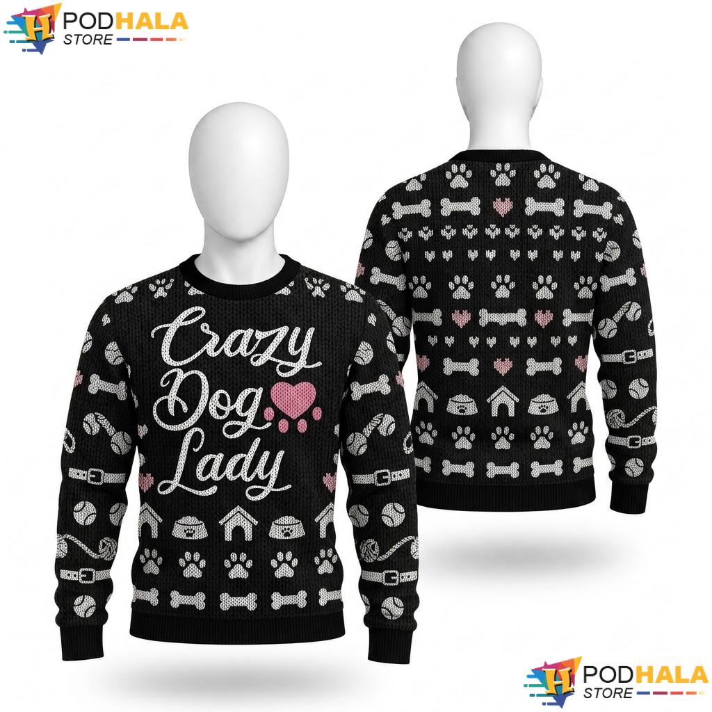 Crazy Dog Lady Christmas Sweater Funny Pet Lover Xmas Holiday Top