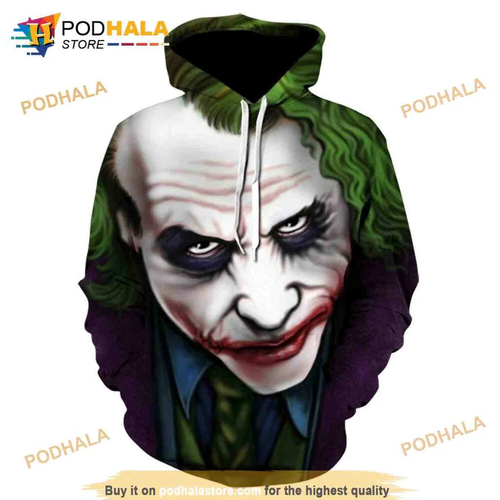 Creepy Joker Character 3d Hoodie Featuring Sinister Smile And Green Hair