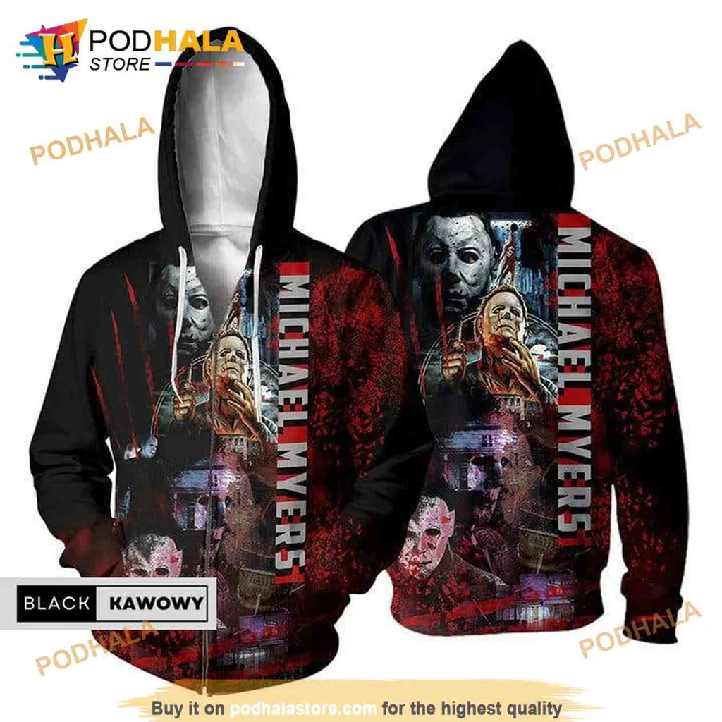 Creepy Michael Myers All Over Print Hoodie, Eerie Design With Iconic Mask Creepy Michael Myers All Over Print Hoodie, Eerie Design With Iconic Mask