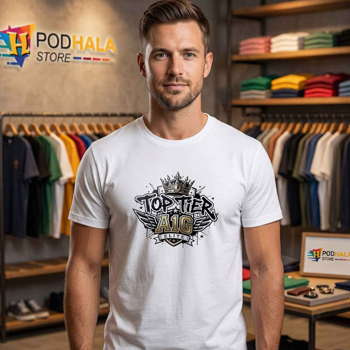 Crown A1G Top Tier Elite Shirt Urban Streetwear Graphic Novelty Casual Mens