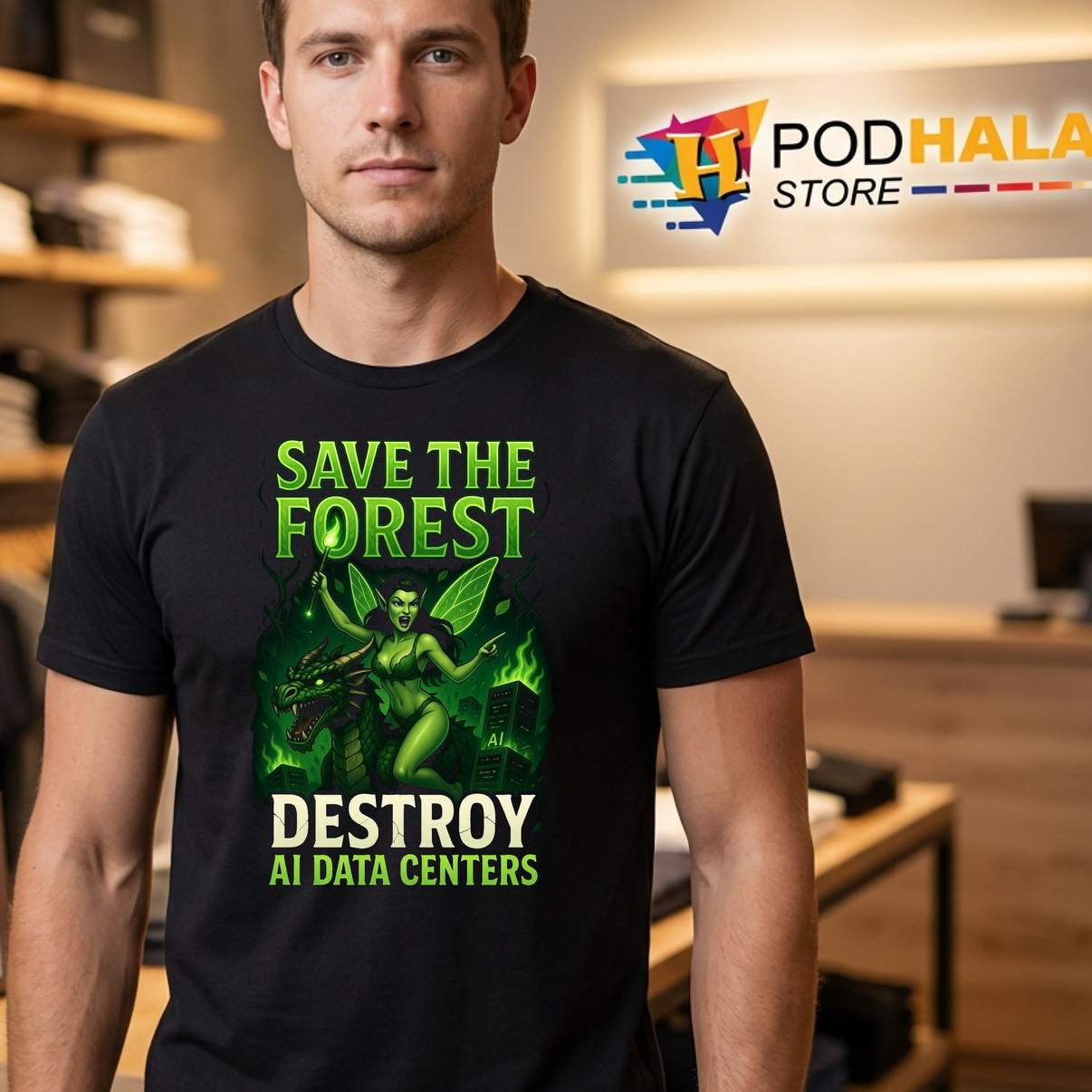 Crysta Save The Forest Shirt Destroy AI Data Centers Funny Meme Graphic Men