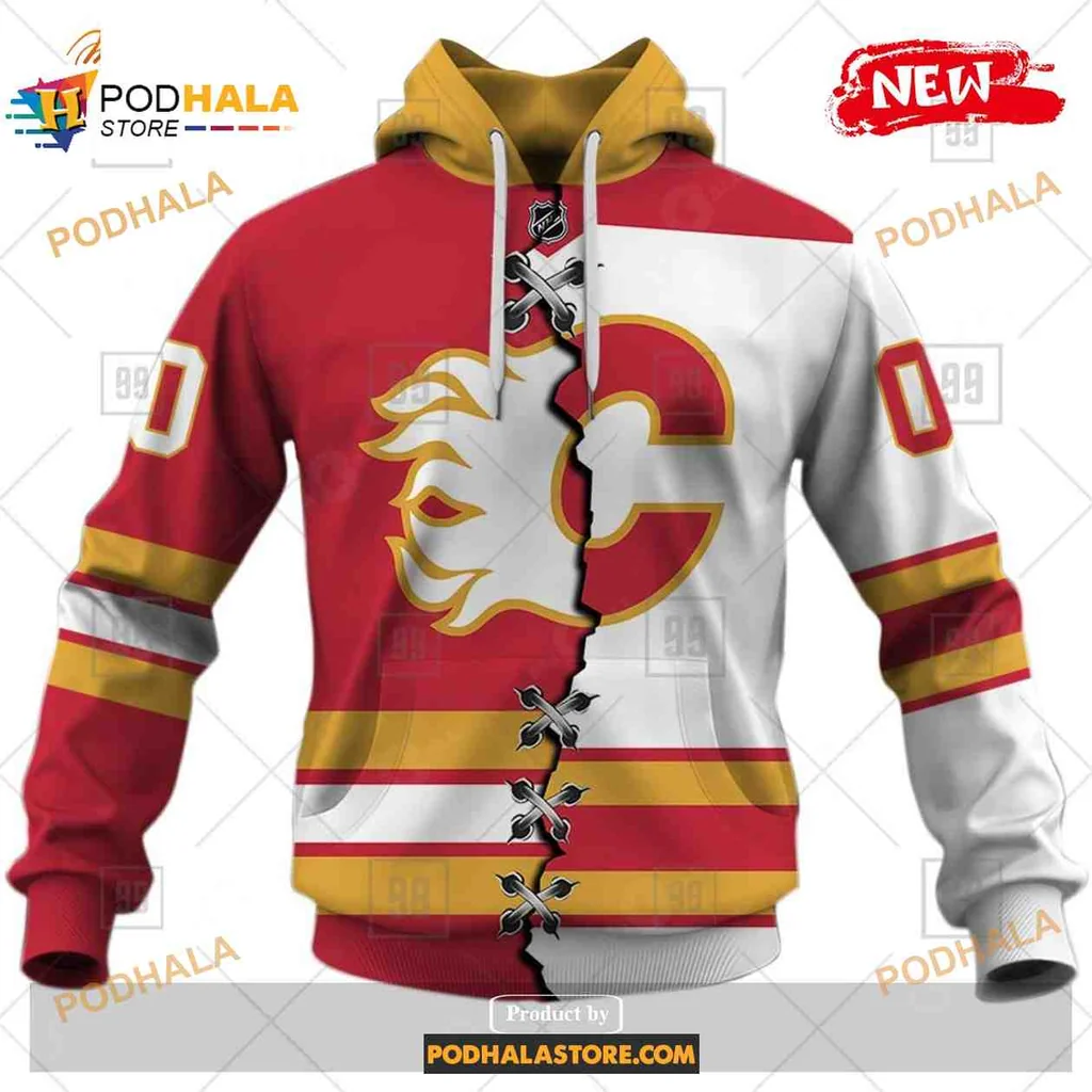 Custom Calgary Flames 3D Print Hoodie With Personalized Name And Sporty Design Custom Calgary Flames 3D Print Hoodie With Personalized Name And Sporty Design