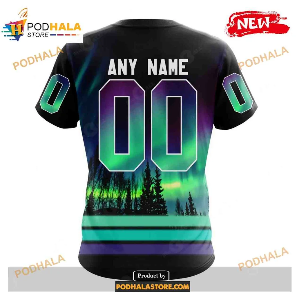 Custom Calgary Flames Northern Lights 3d Hoodie With Personalized Name