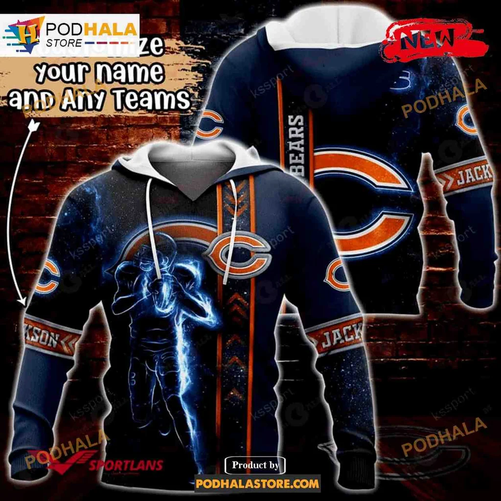 Custom Chicago Bears Cosmic 3d Hoodie With Football Player Design
