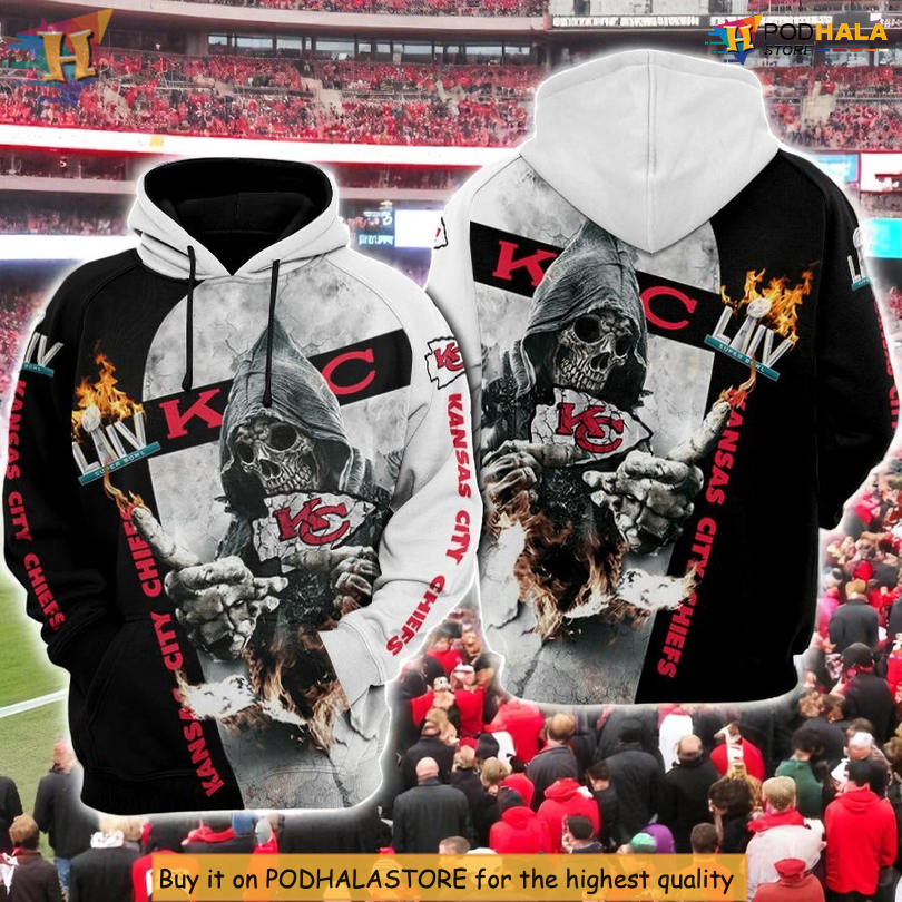 Custom Death God Liv Flame Black White Kansas City Chiefs Mens Hoodie