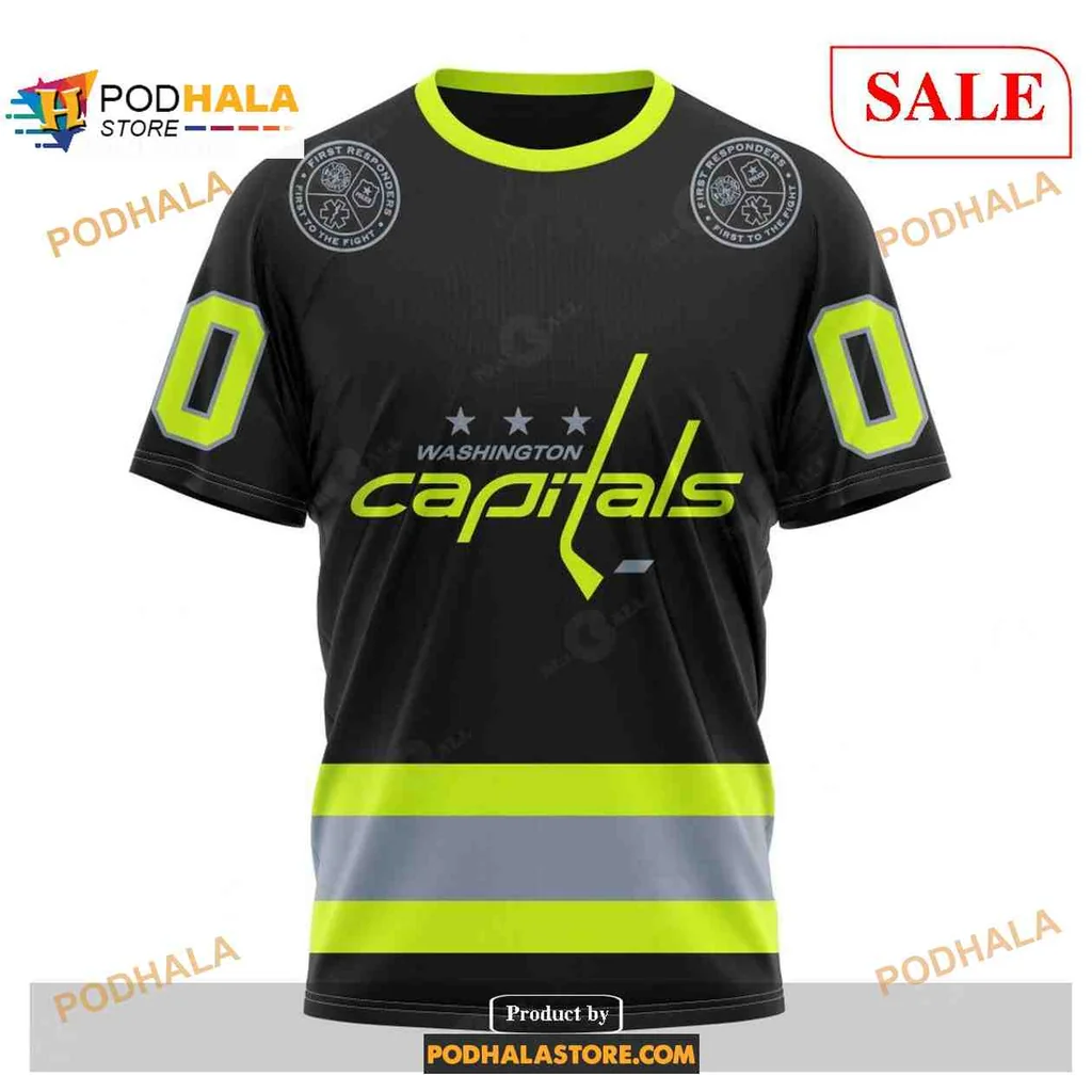 Custom Firefighter Washington Capitals AOP Hoodie With Bold Design And Number Custom Firefighter Washington Capitals AOP Hoodie With Bold Design And Number