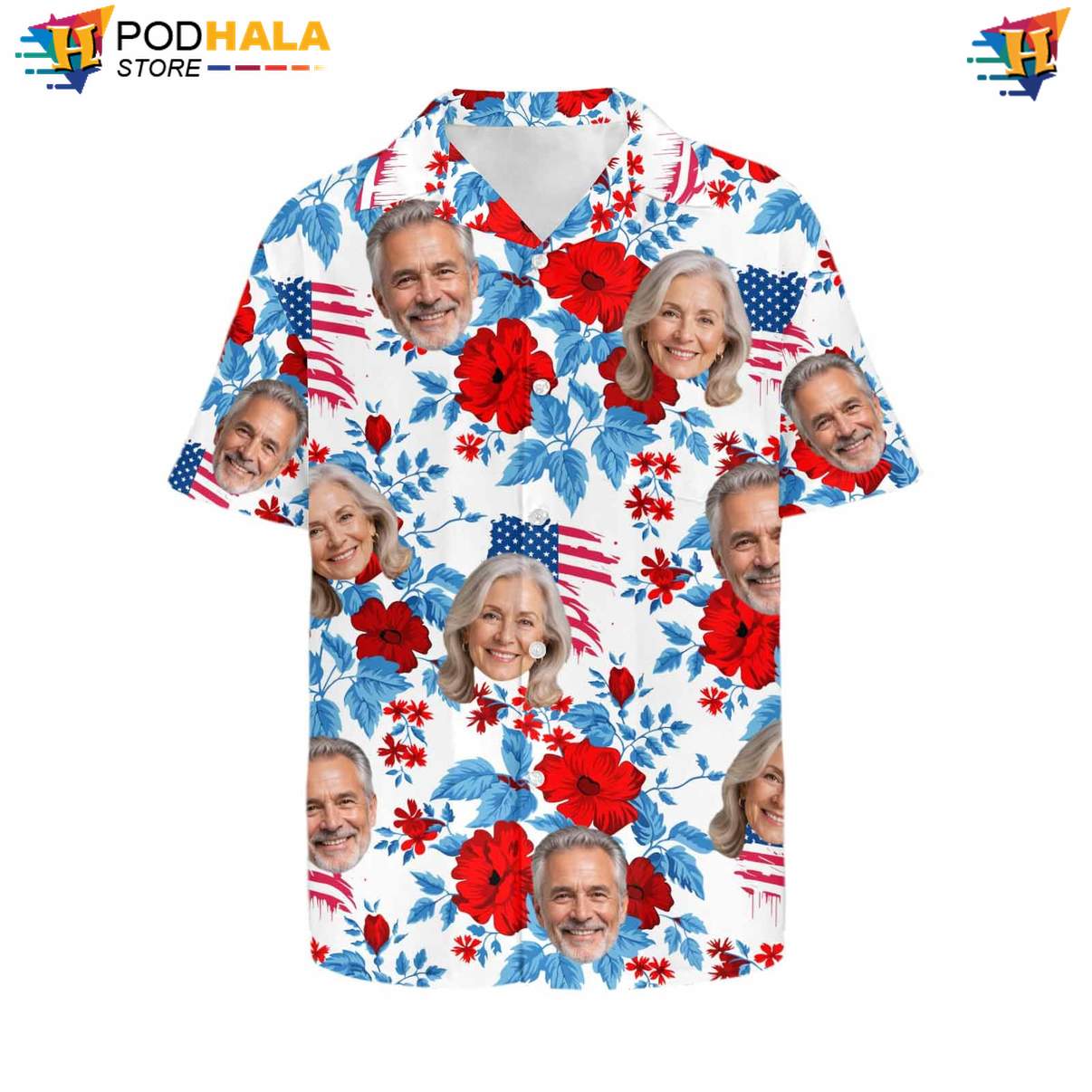 Custom Flag Faces Hawaiian Shirt Personalized Photo Fourth Of July Outfit