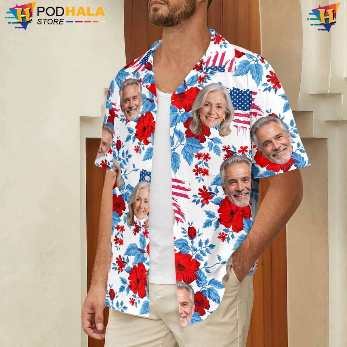 Custom Flag Faces Tropical Shirt Personalized Photo Fourth Of July Outfit Custom Flag Faces Tropical Shirt Personalized Photo Fourth Of July Outfit