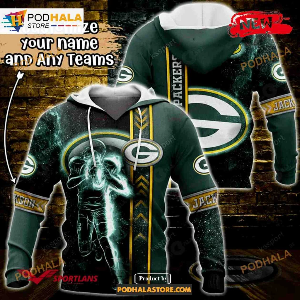 Custom Name Green Bay Packers 3d Hoodie With Cosmic Football Design