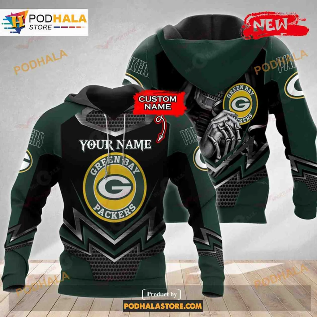 Custom Name Green Bay Packers Skull Hoodie 3d Design For Nfl Fans