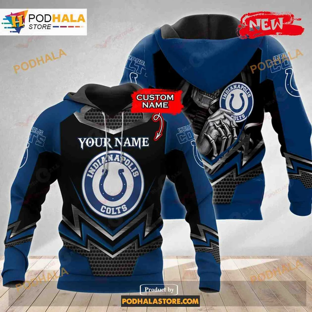Custom Name Indianapolis Colts Skull 3d Hoodie With Fierce Design