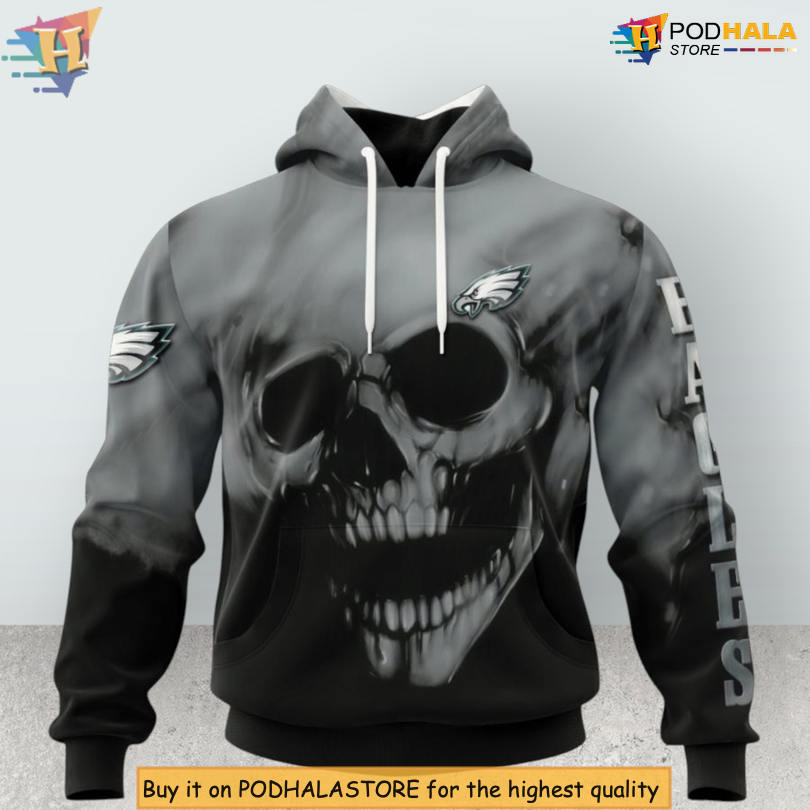 Custom Name Number Edition Philadelphia Eagles Vintage Hoodie Skull Design