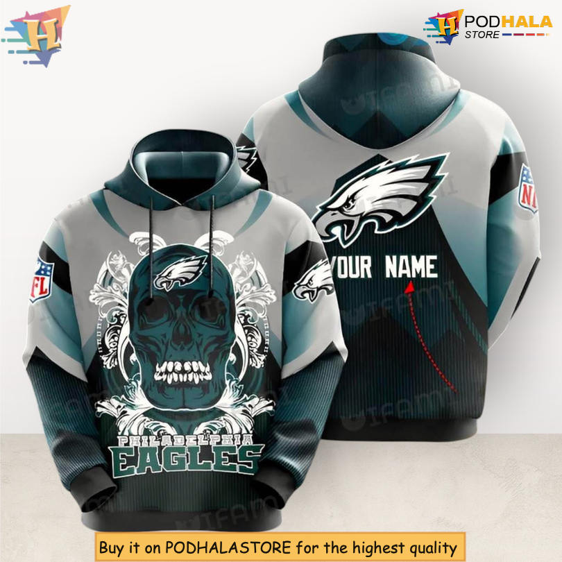 Custom Name Skull Art Philadelphia Eagles Green Hoodie Fan Tribute