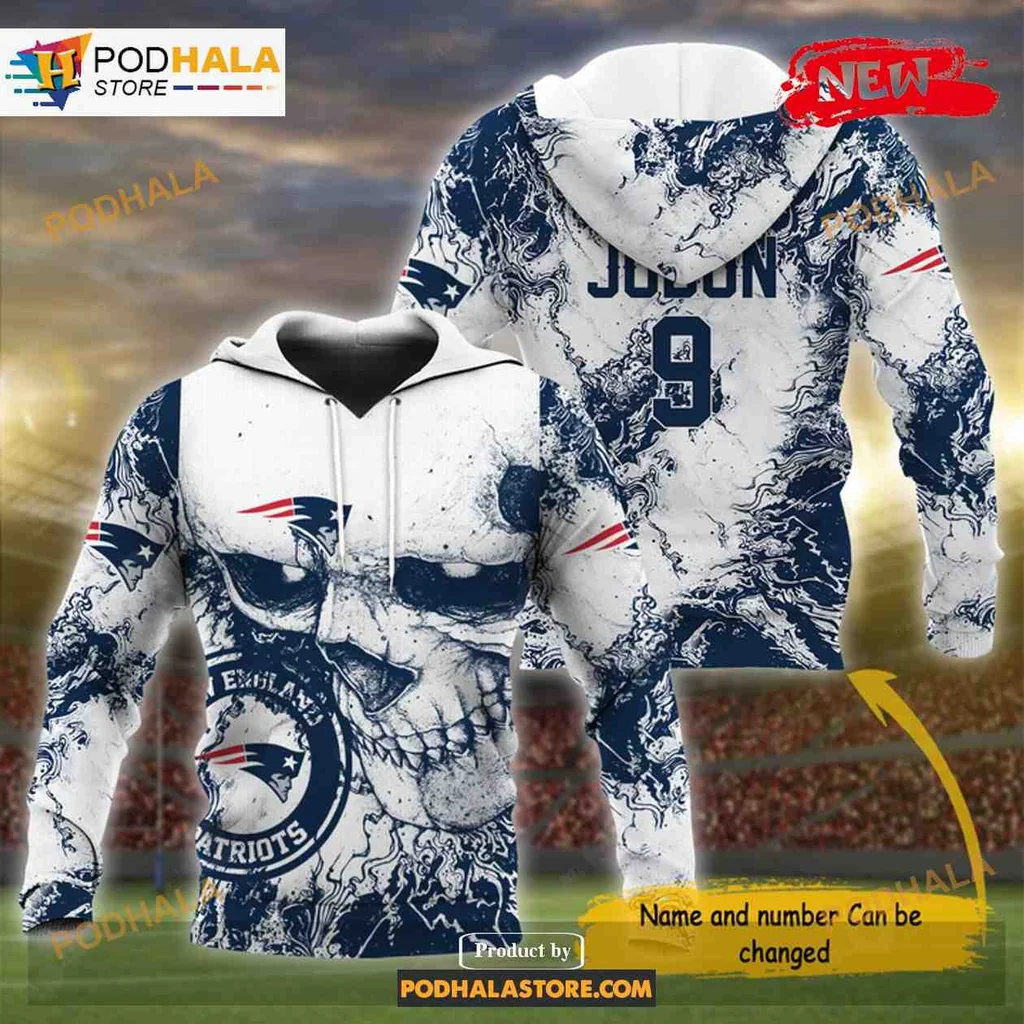 Custom New England Patriots Skull Hoodie With Name And Number 3d Design