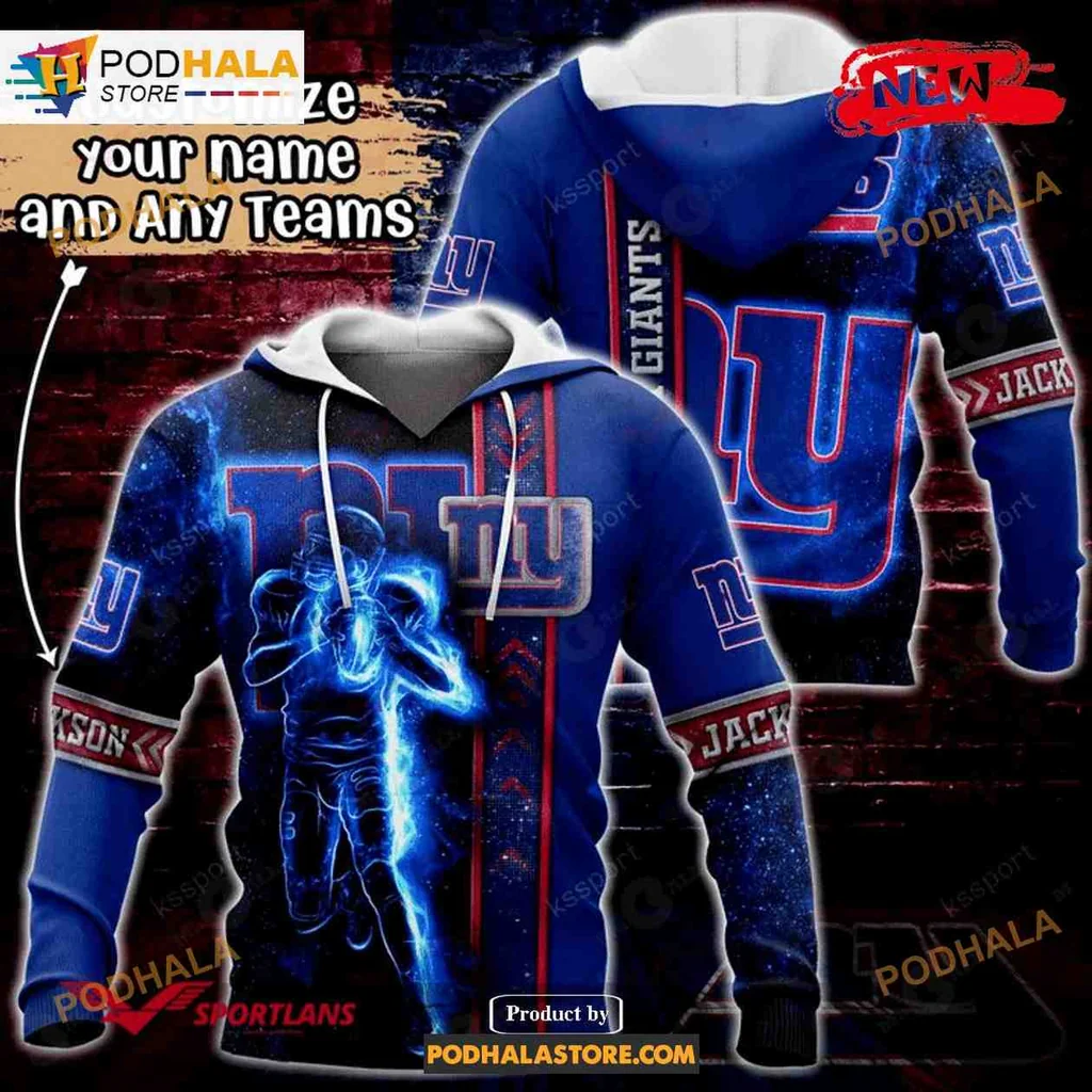 Custom New York Giants 3d Hoodie With Personalized Player Name Design