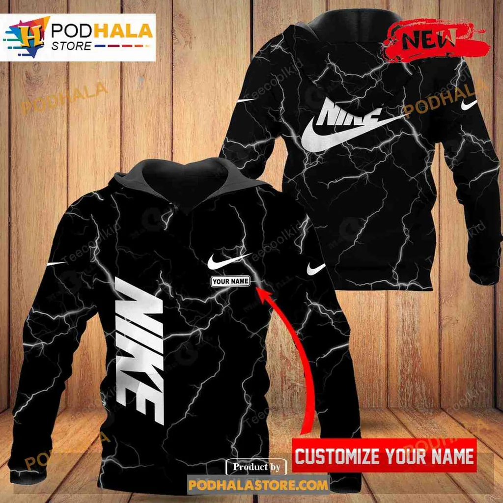 Custom Nike Logo Black 3d Hoodie With Your Name Section