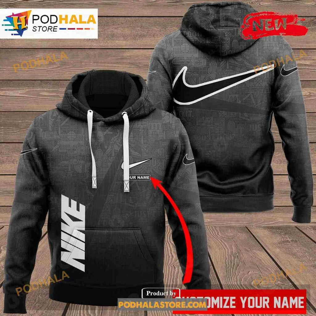 Custom Nike Swoosh Gray 3d Hoodie With Personalized Name Area