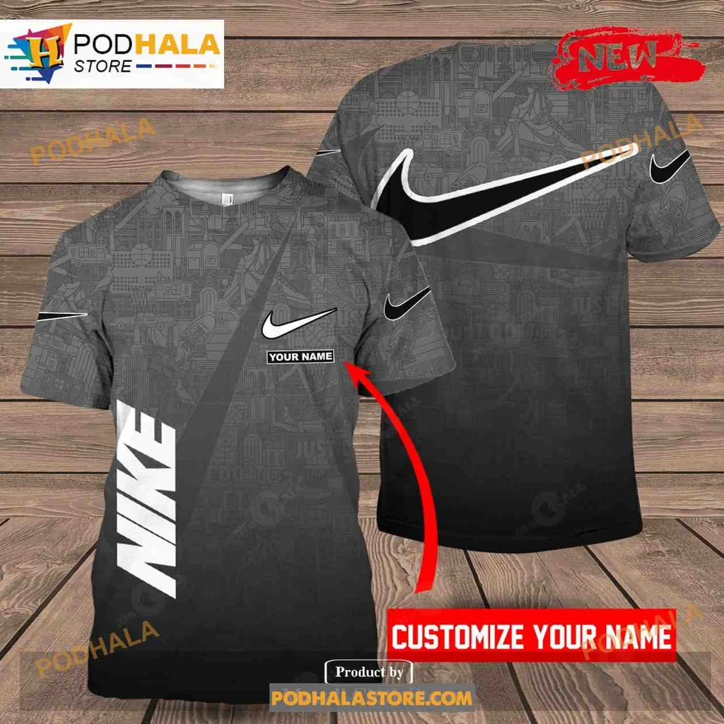 Custom Nike Swoosh Gray All Over Print Hoodie With Personalized Name Area Custom Nike Swoosh Gray All Over Print Hoodie With Personalized Name Area