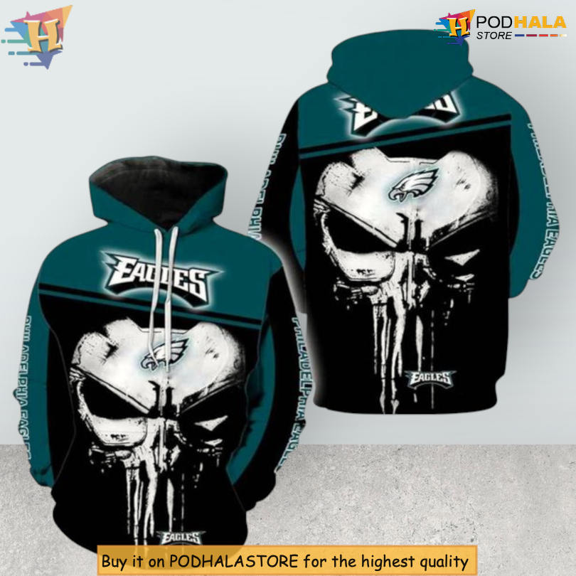 Custom Philadelphia Eagles Hoodies Punisher Skull 3D Artwork Custom Philadelphia Eagles Hoodies Punisher Skull 3D Artwork