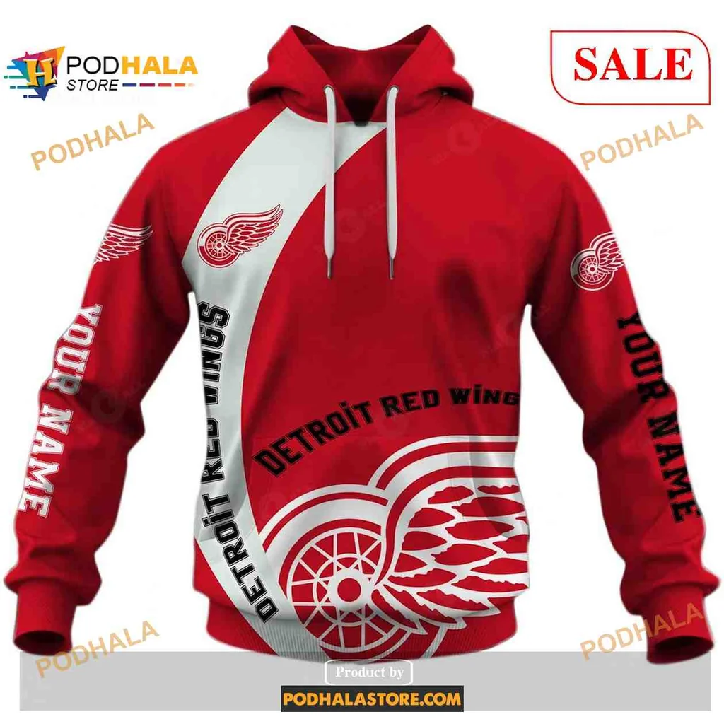 Custom Red Wings Hockey Hoodie 3d With Your Name Personalization