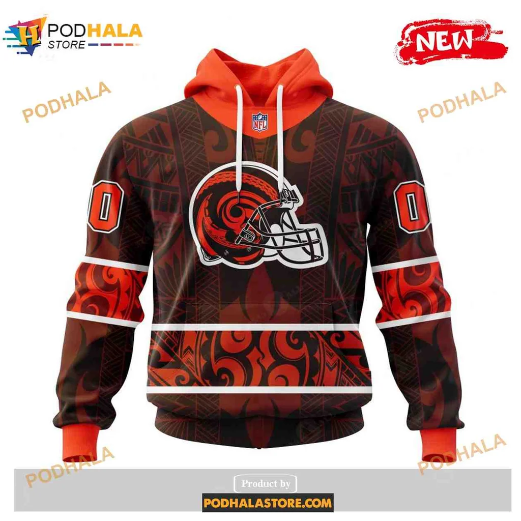 Custom Samoa Cleveland Browns 3d Hoodie Featuring Tribal Pattern Design