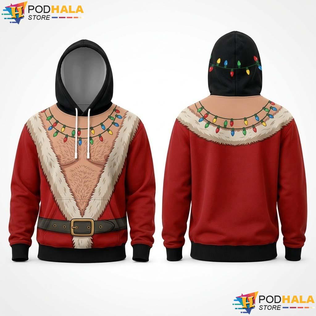 Custom Santa Fake Abs 3D Hoodie Hilarious Ugly Christmas Gag Gift Men