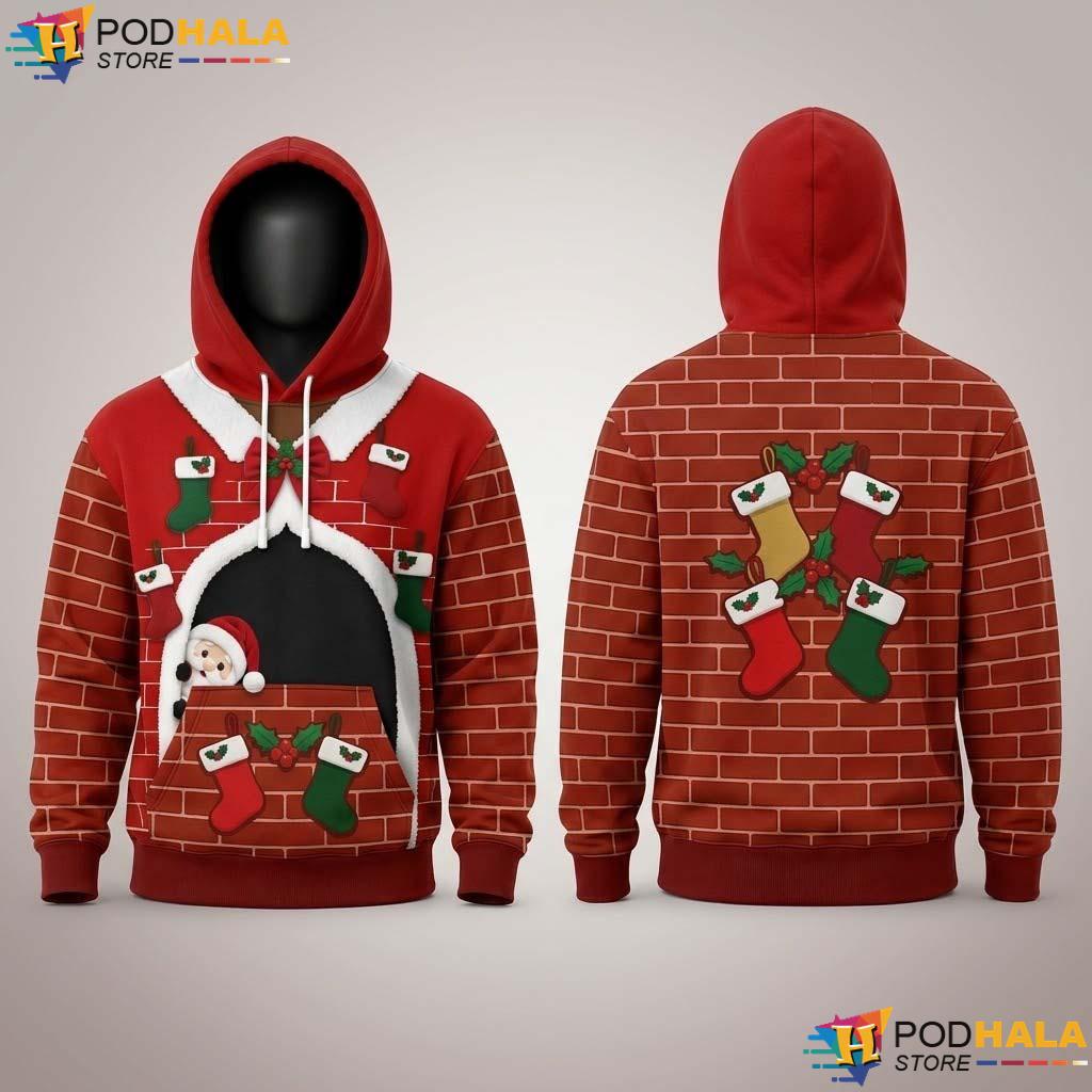 Custom Santa Hairy Belly 3D Hoodie Funny Ugly Christmas Costume Gift