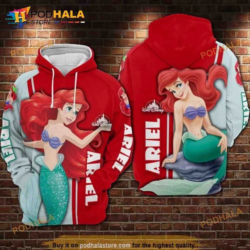 Cute Ariel Little Mermaid 3d Hoodie Featuring Vibrant Underwater Design