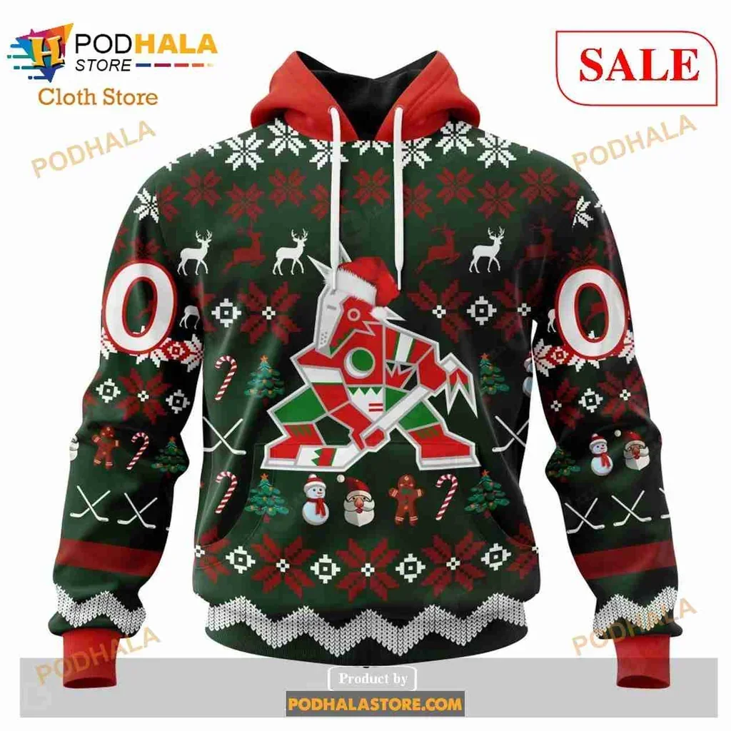 Cute Arizona Coyotes 3d Hoodie With Playful Coyote And Holiday Design