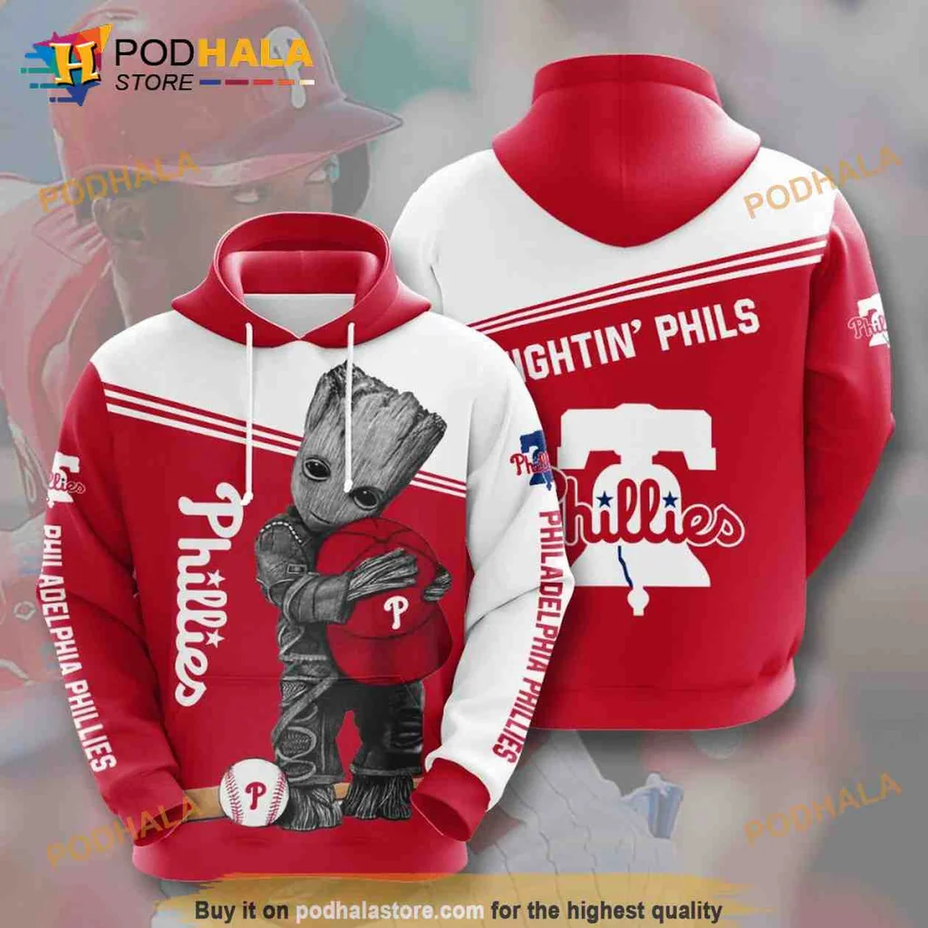 Cute Baby Groot Philadelphia Phillies 3d Hoodie With Baseball Graphic
