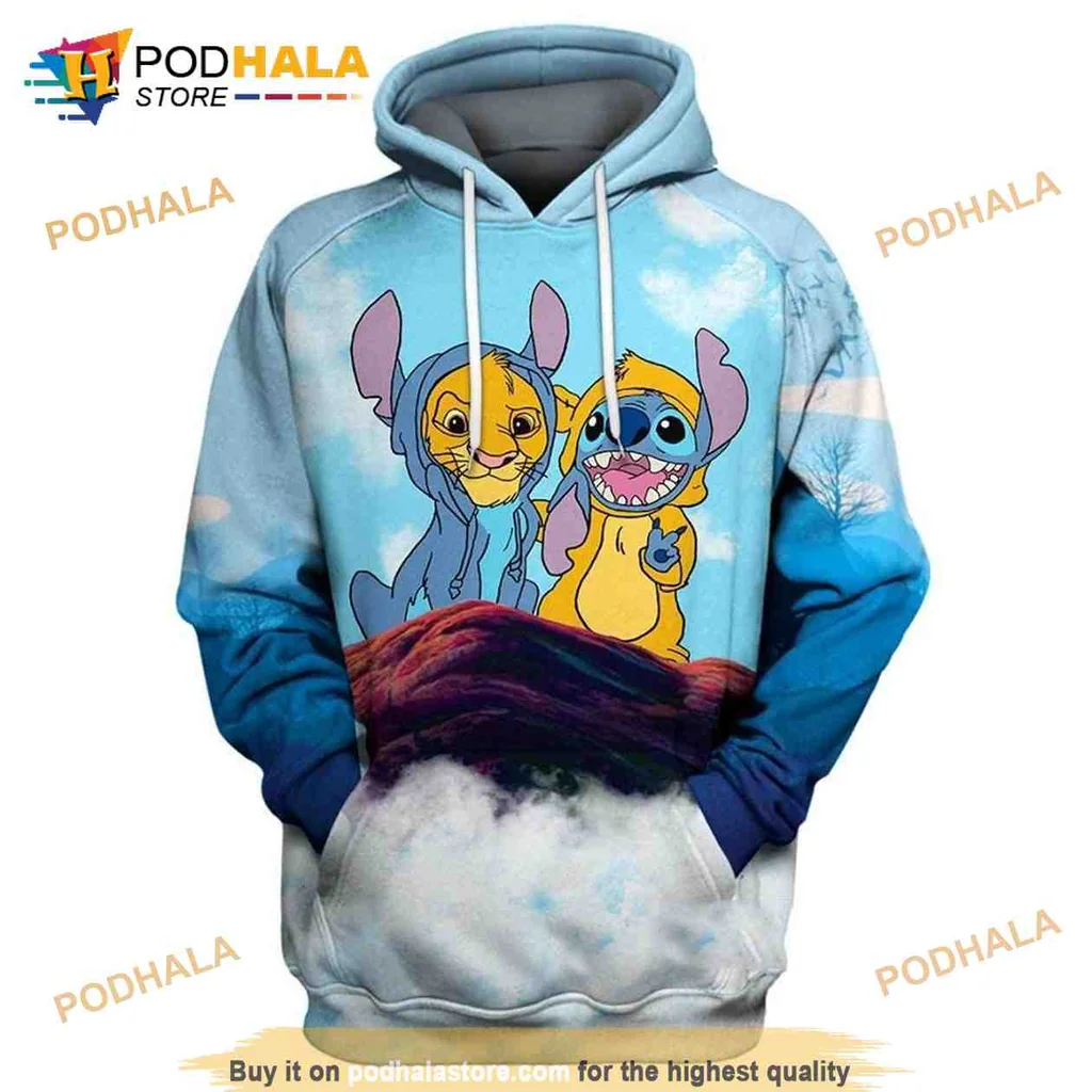 Cute Baby Simba And Stitch 3d Hoodie With Whimsical Cartoon Design