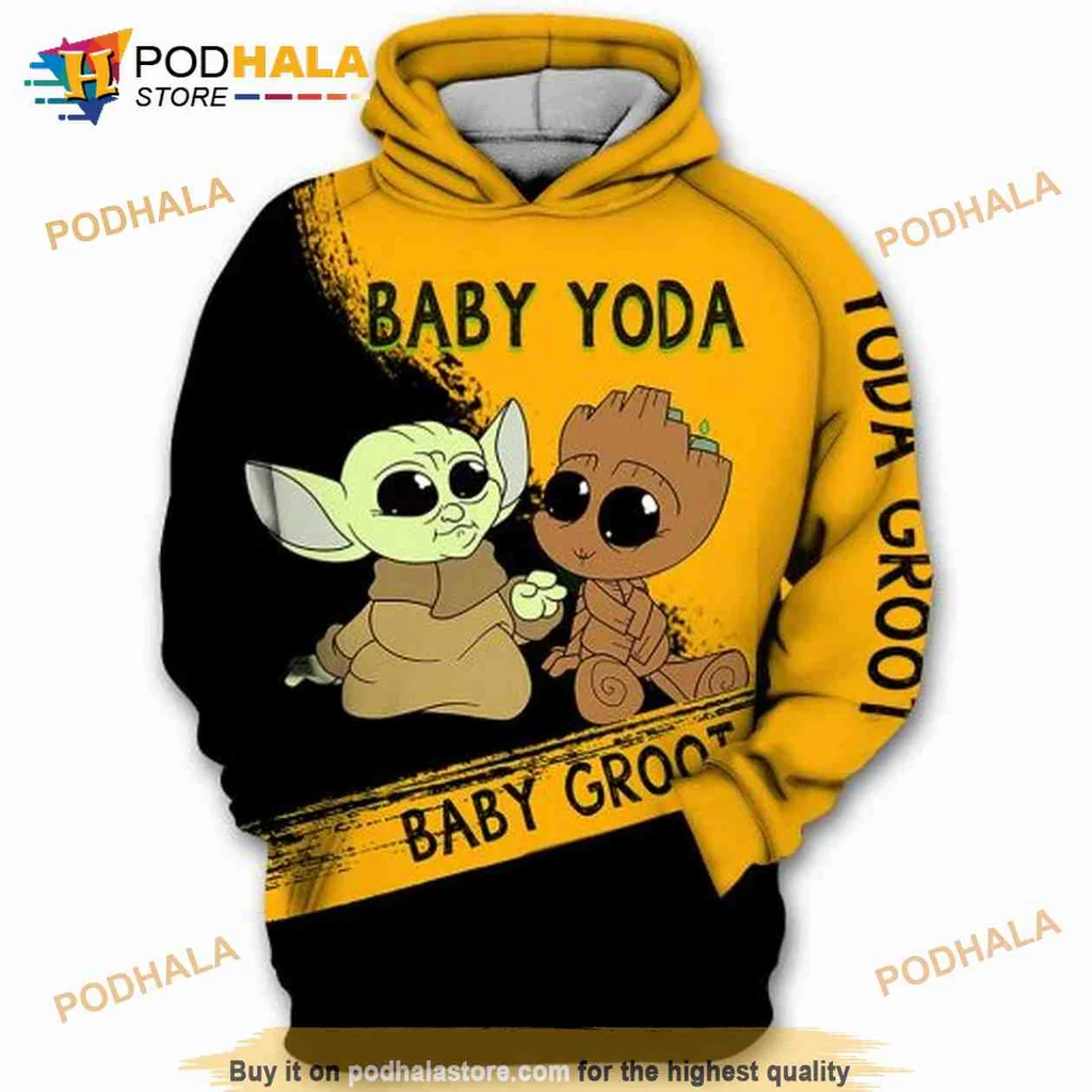 Cute Baby Yoda Baby Groot 3d Hoodie With Whimsical Cartoon Design