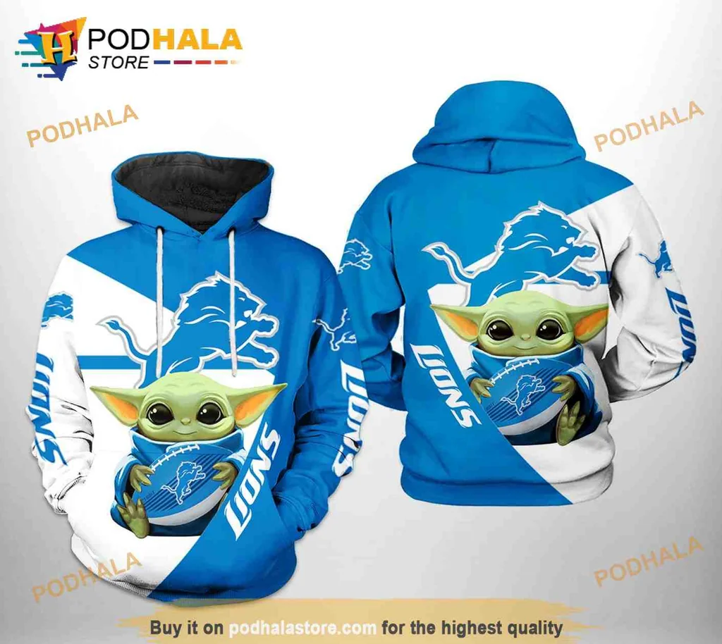 Cute Baby Yoda Detroit Lions 3d Hoodie Featuring Cartoon Character And Football