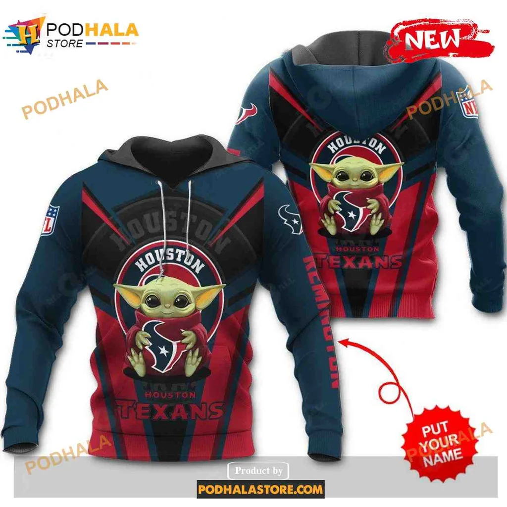 Cute Baby Yoda Houston Texans 3d Hoodie With Team Colors And Logo