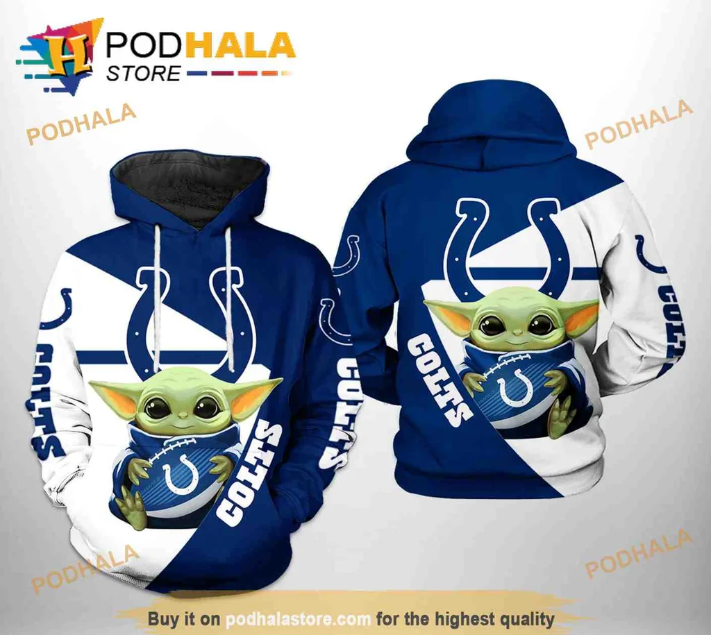 Cute Baby Yoda Indianapolis Colts 3d Hoodie With Colts Logo Design