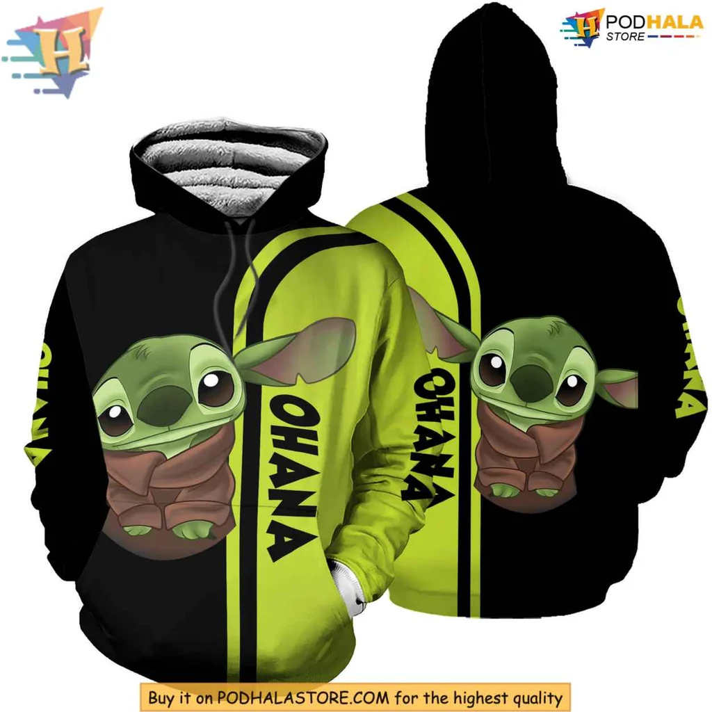 Cute Baby Yoda Ohana 3d Hoodie With Playful Design For Fans