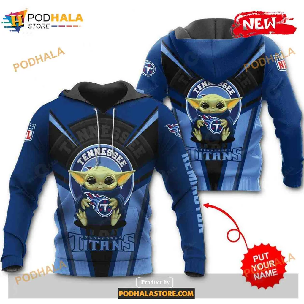 Cute Baby Yoda Tennessee Titans 3d Hoodie With Nfl Logo Design