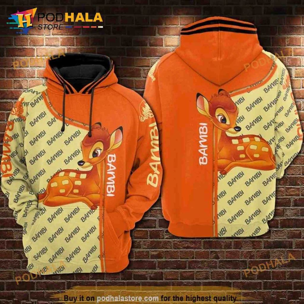 Cute Bambi Disney 3d Hoodie With Playful Orange Design