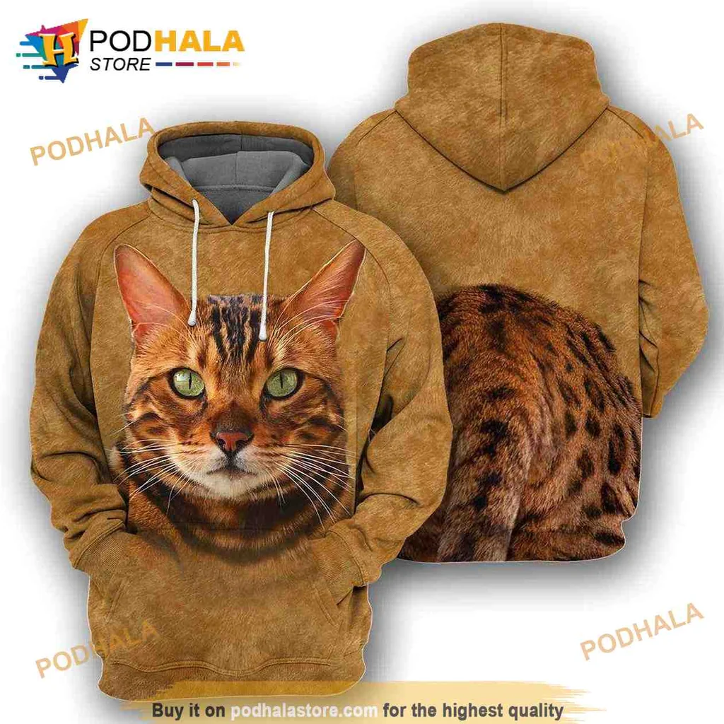 Cute Bengal Cat 3d Hoodie With Realistic Print Of Cats Face And Unique Markings