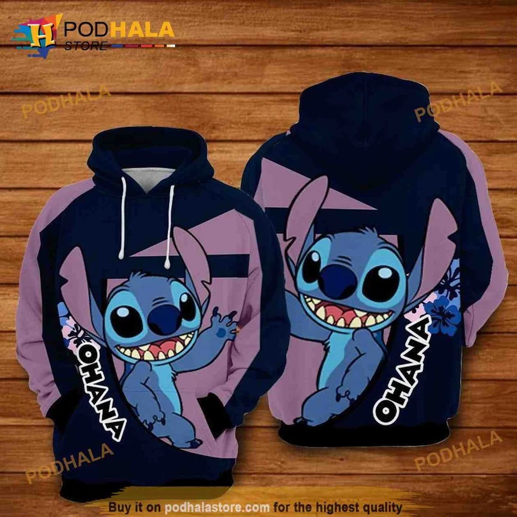 Cute Blue Alien Ohana 3d Hoodie Sweatshirt With Playful Design