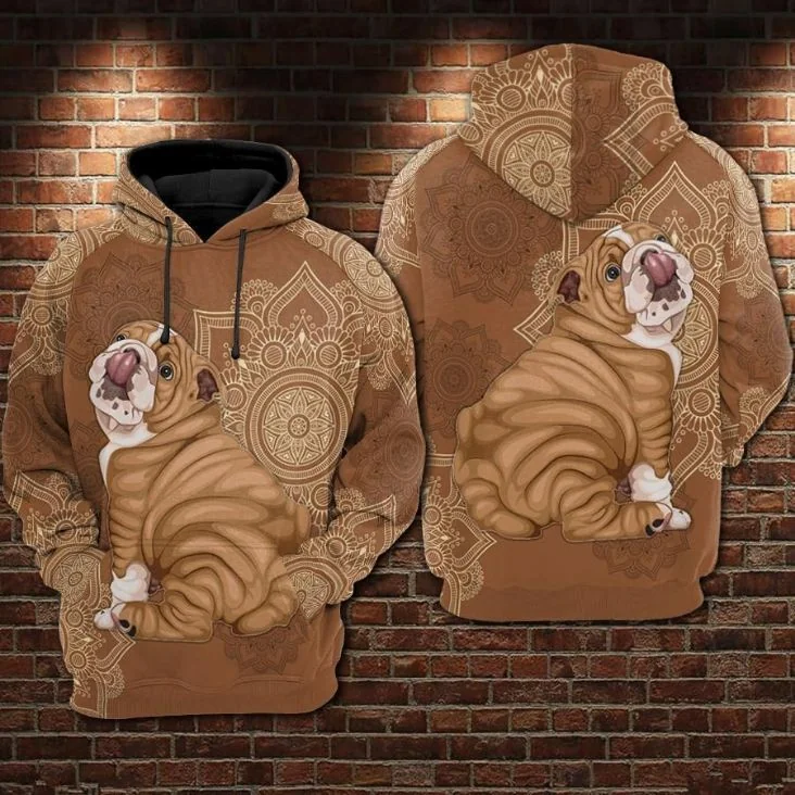 Cute Bulldog Mandala 3d Hoodie With Artistic Graphic Design
