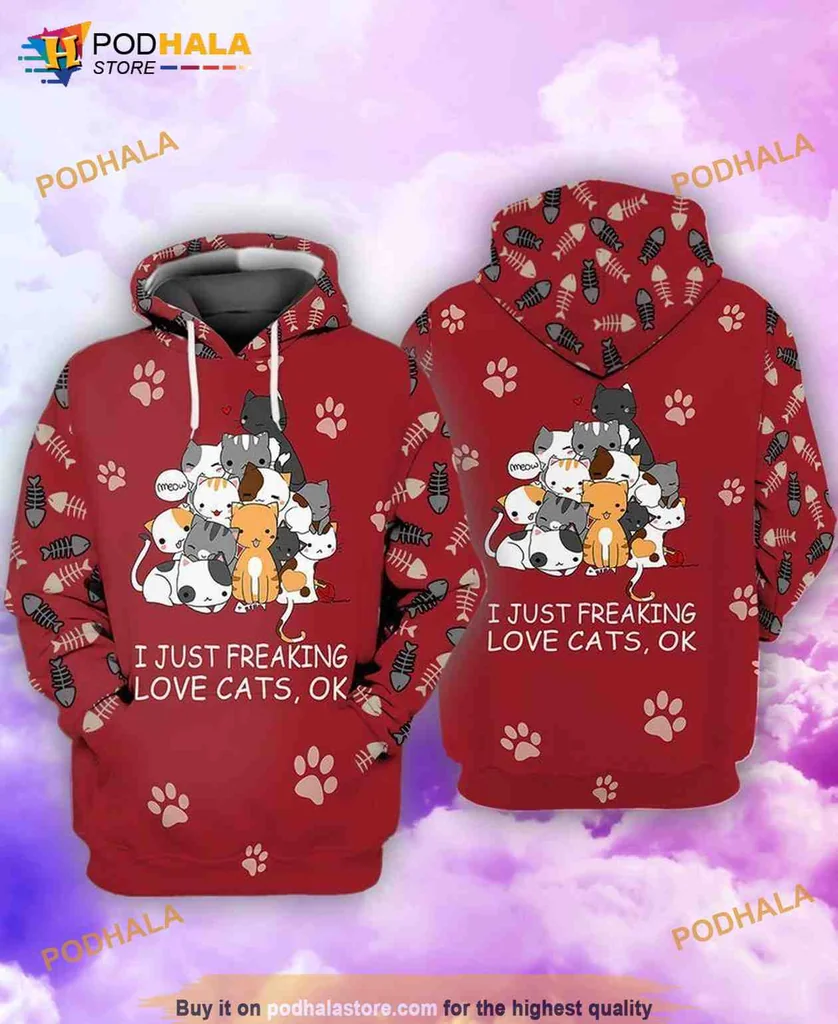 Cute Cartoon Cats Lover 3d Hoodie Featuring Whimsical Feline Design