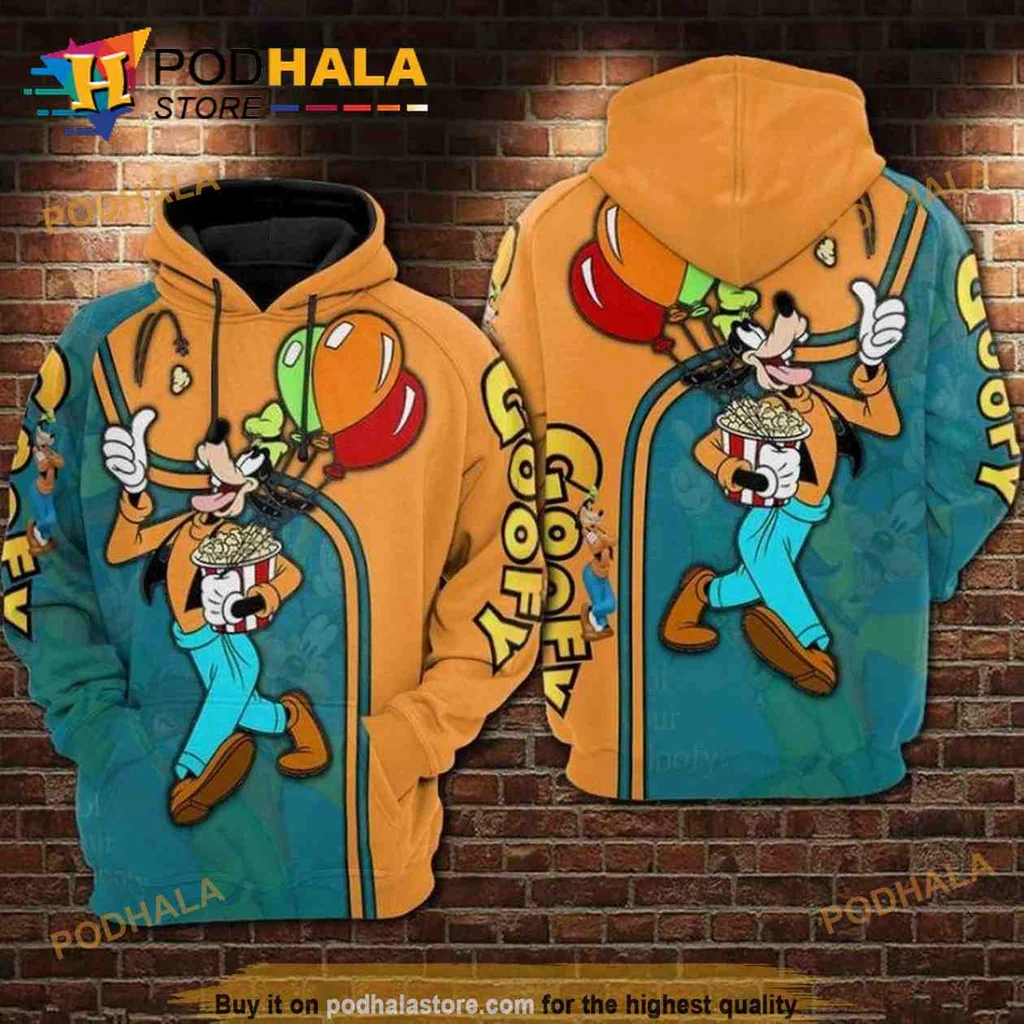 Cute Cartoon Dog Popcorn 3d Hoodie With Colorful Balloon Design