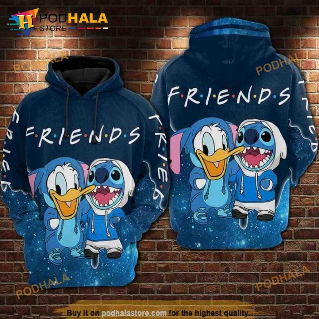 Cute Cartoon Friends Galaxy 3d Hoodie Featuring Fun Characters And Stars
