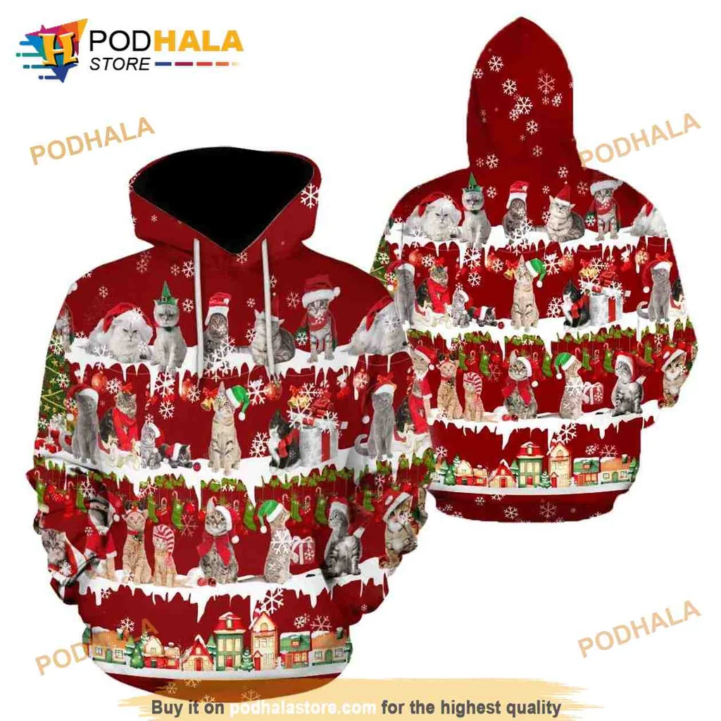 Cute Cat Breeds Christmas 3d Hoodie, Playful Holiday Design With Cats