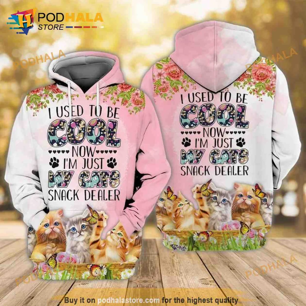 Cute Cat Snack Dealer 3d Hoodie With Colorful Cartoon Cats Design